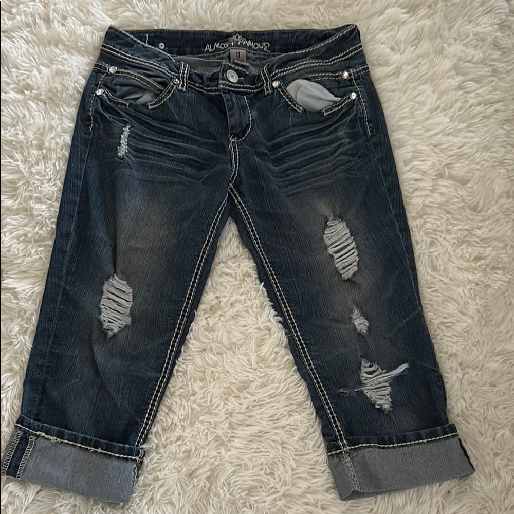 Women's Distressed Blue Capris
